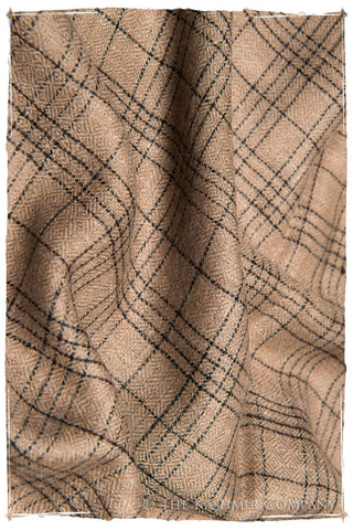Handloomed Checkered Wool Scarf in Onyx and Light Taupe - Timeless
